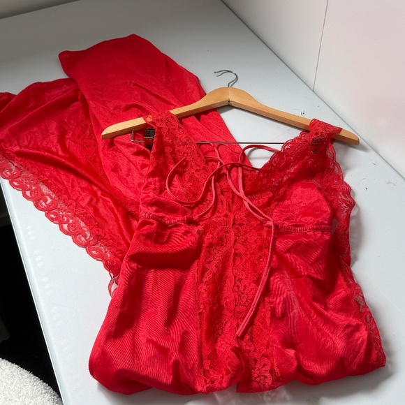 Red Lace Tie Front Robe - Picture 1 of 4